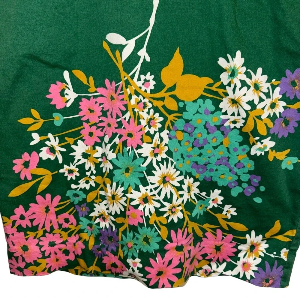 ANTHROPOLOGIE ODILLE Abronia Pink‎ Green Floral Cotton Spandex Skirt Small